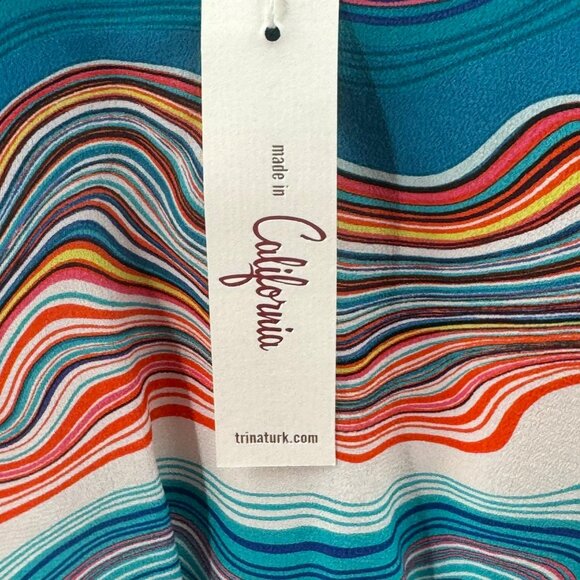 Trina Turk 100% Silk Multicolor Wave Print Dress Womens Size 6 Fully Lined Short - Picture 8 of 8